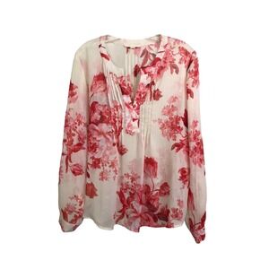 Creative Commune Women Top L Glenlea Blouse Tunic Red Floral Boho V-Neck  Sheer